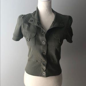 Olive green short sleeve jacket. This is soo cute!